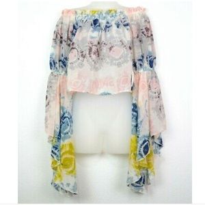 Women’s Boho Off the Shoulder Crop Top Bell Sleeves Split Back